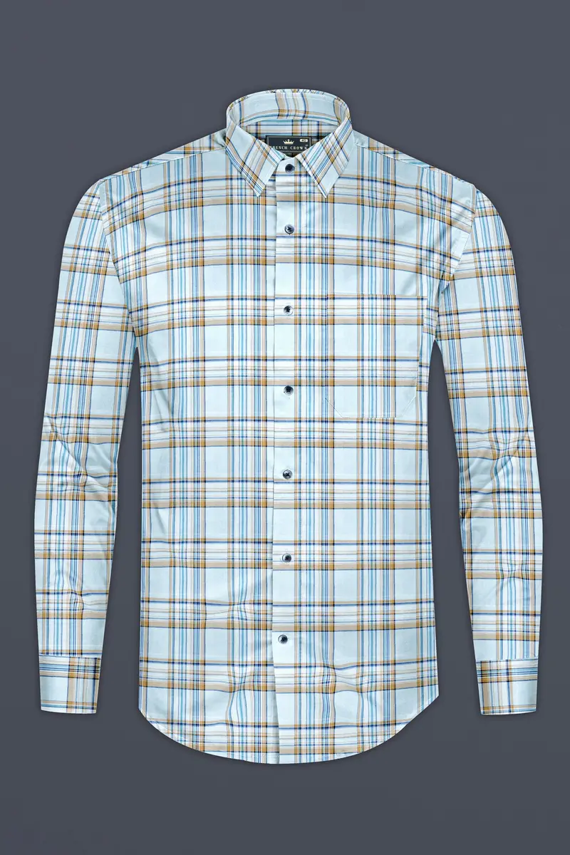 Spindle Blue Shadow Brown Plaid Twill Premium Cotton Shirt 4
