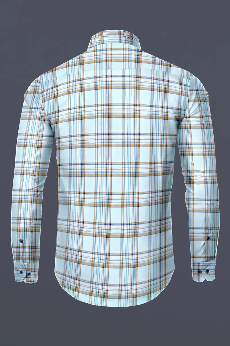 Spindle Blue Shadow Brown Plaid Twill Premium Cotton Shirt 5