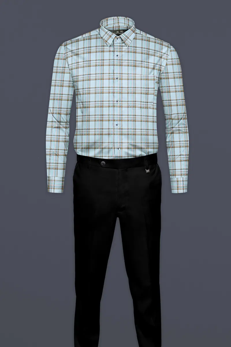 Spindle Blue Shadow Brown Plaid Twill Premium Cotton Shirt 6