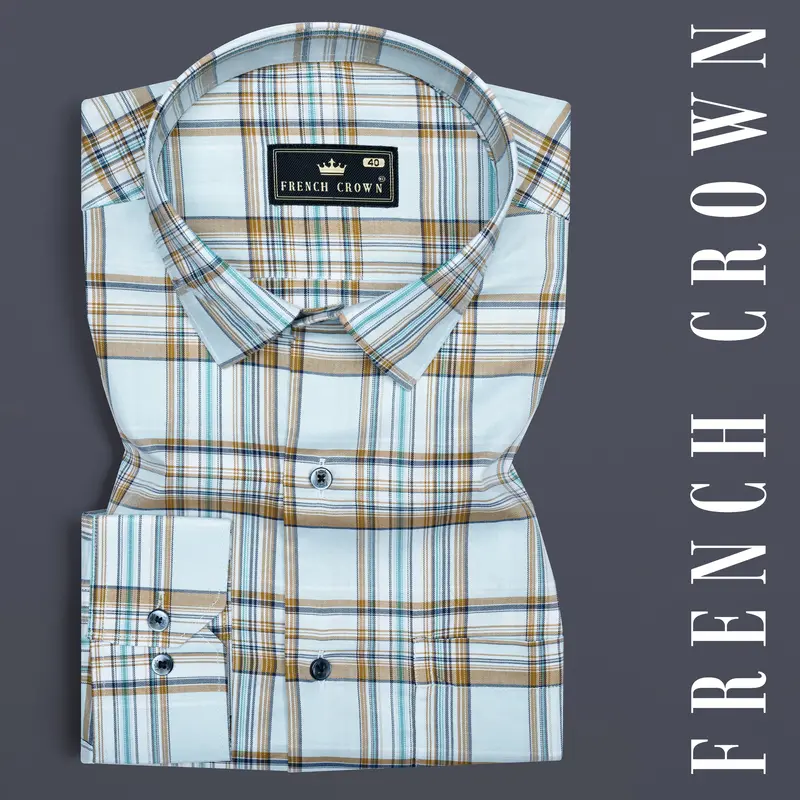 Spindle Blue Shadow Brown Plaid Twill Premium Cotton Shirt 7