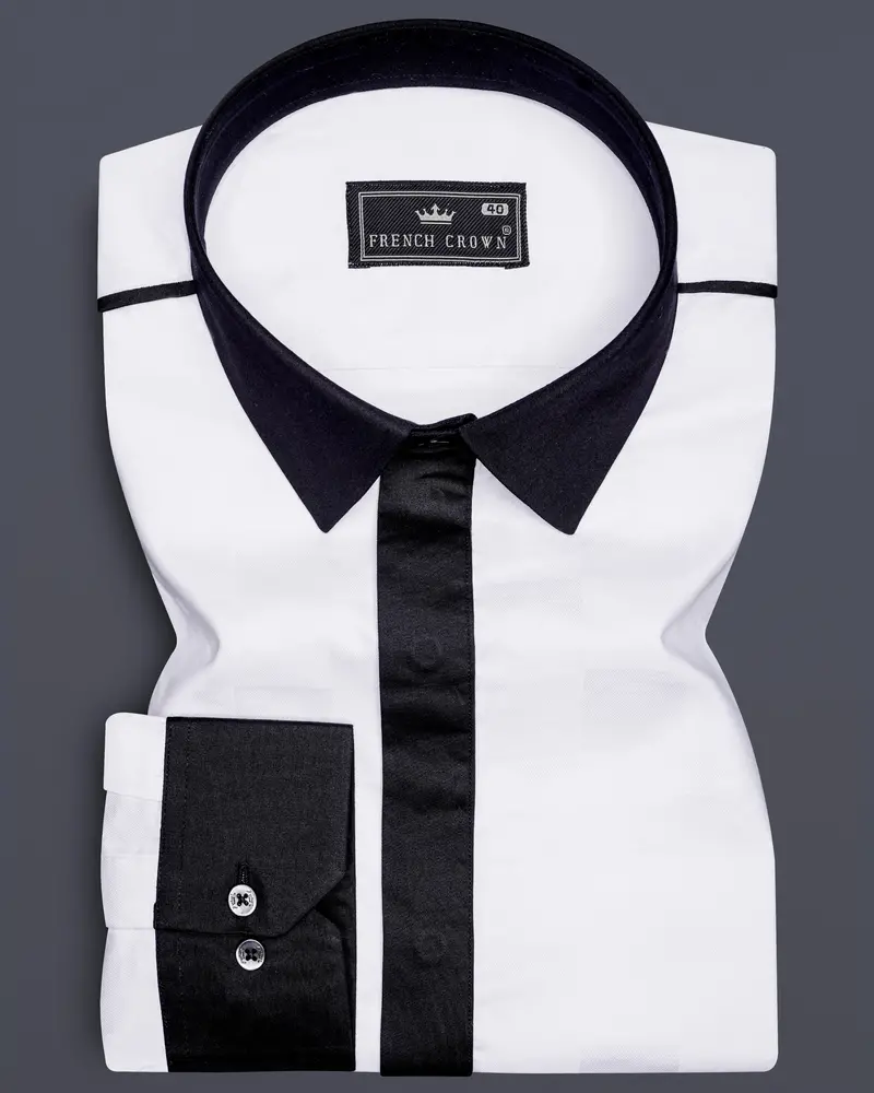 Splitro-Bright White And Jaguar Black Super Soft Premium Cotton Designer Casual Shirt 1