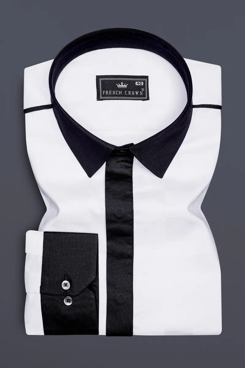 Splitro-Bright White And Jaguar Black Super Soft Premium Cotton Designer Casual Shirt 2