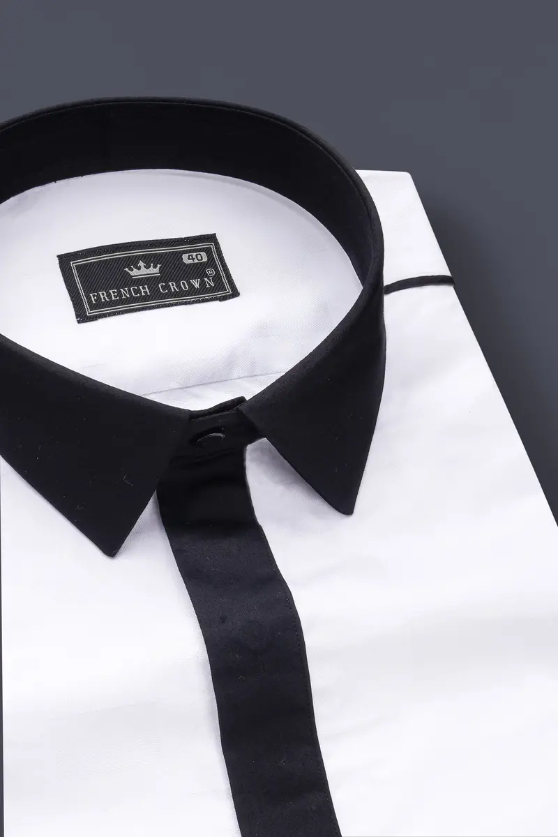 Splitro-Bright White And Jaguar Black Super Soft Premium Cotton Designer Casual Shirt 4