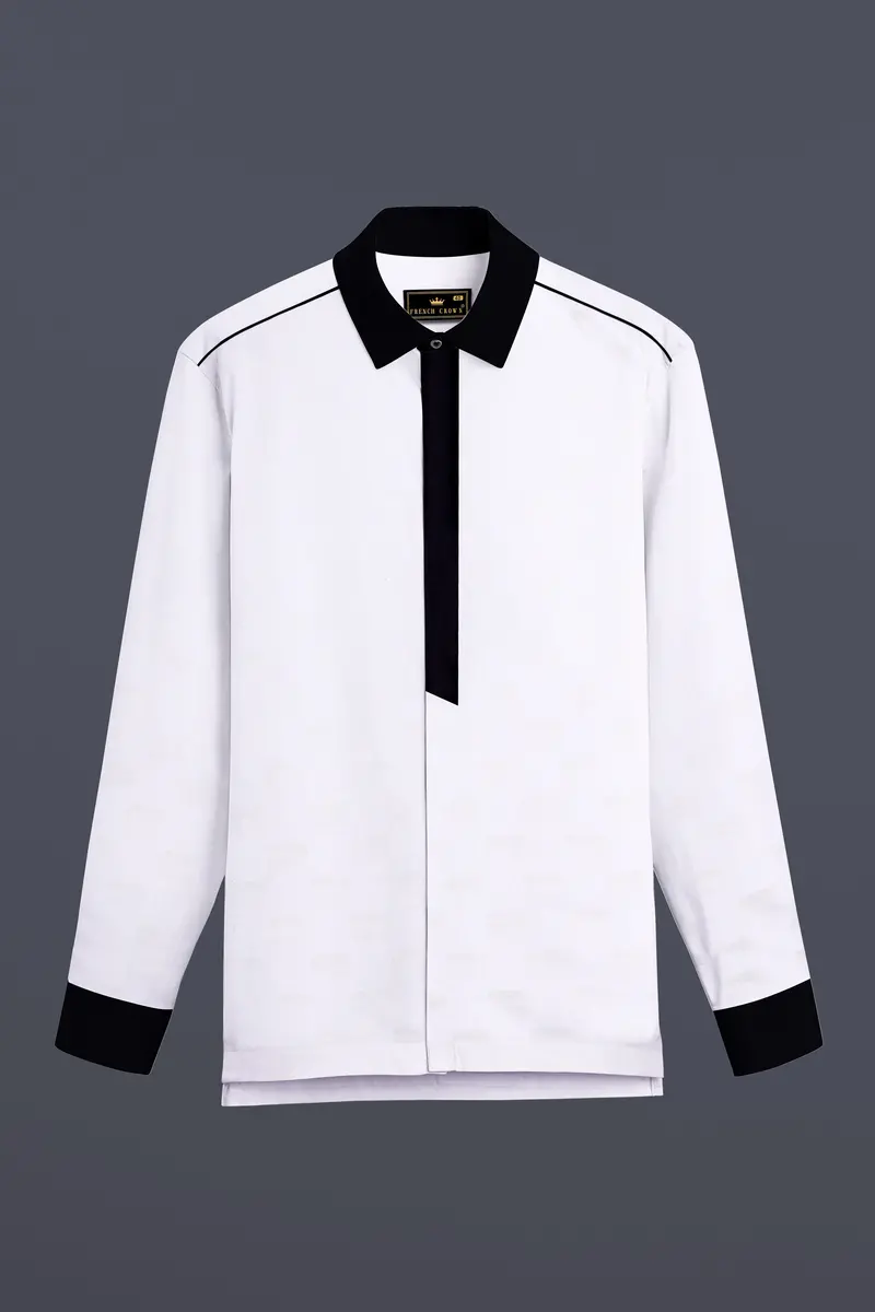 Splitro-Bright White And Jaguar Black Super Soft Premium Cotton Designer Casual Shirt 5