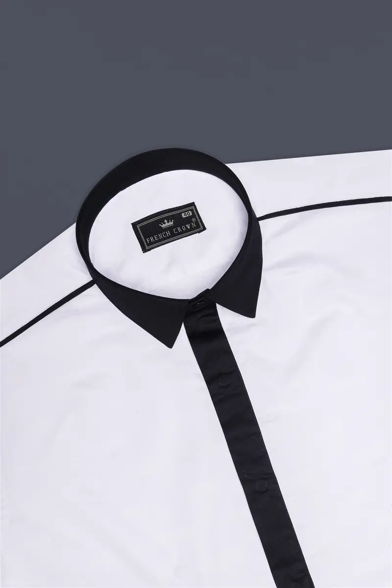 Splitro-Bright White And Jaguar Black Super Soft Premium Cotton Designer Casual Shirt 7
