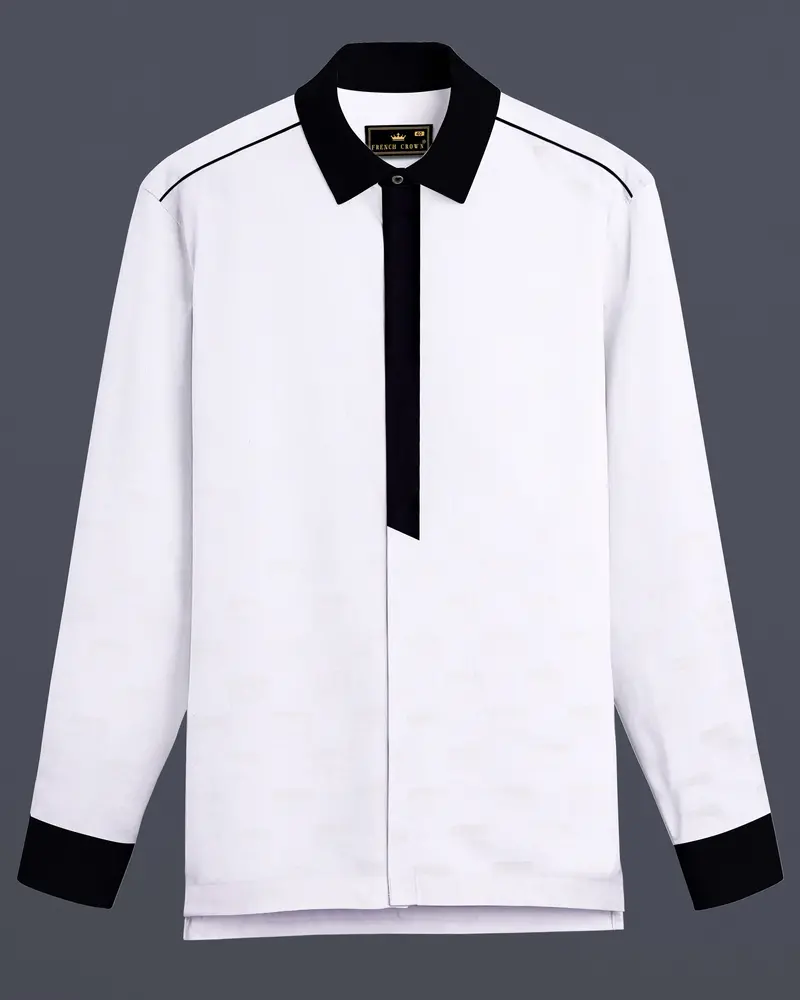 Splitro-Bright White And Jaguar Black Super Soft Premium Cotton Designer Casual Shirt 9