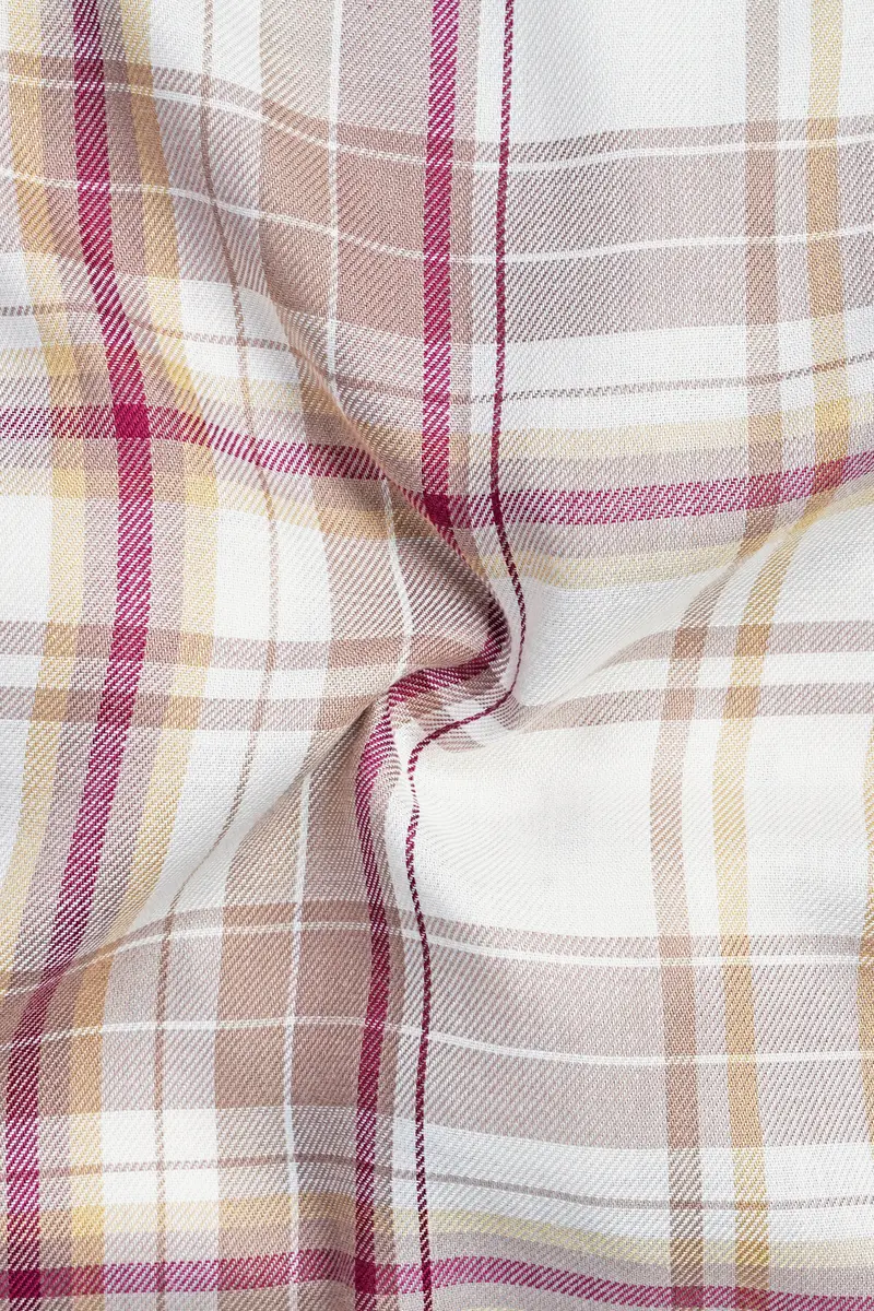 Spring Cream And Raspberry Pink Checked Super Soft Tencel Shirt 2