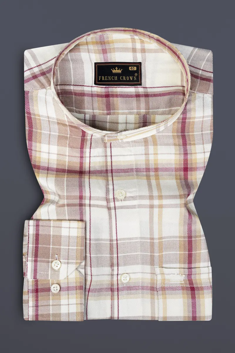 Spring Cream And Raspberry Pink Checked Super Soft Tencel Shirt 3