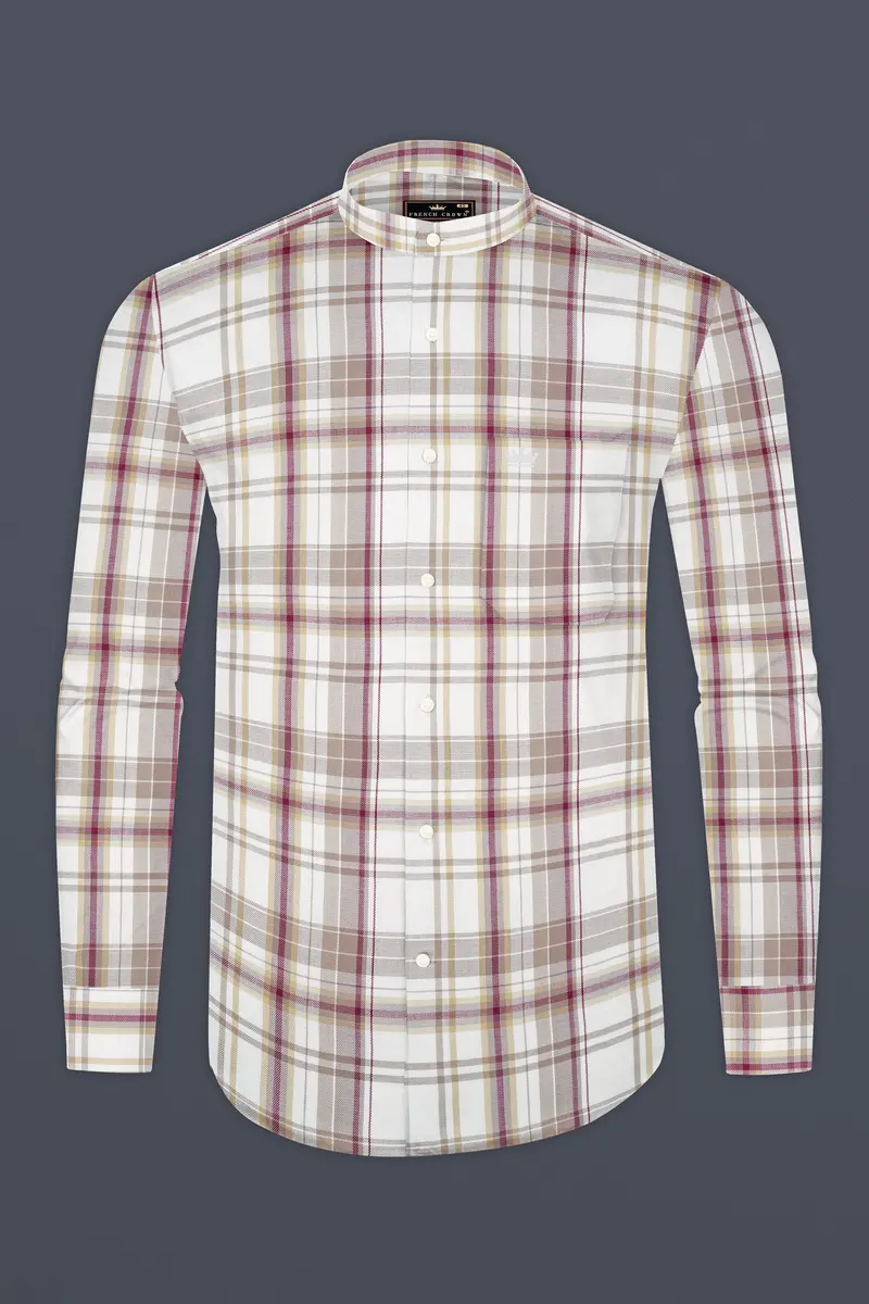 Spring Cream And Raspberry Pink Checked Super Soft Tencel Shirt 4
