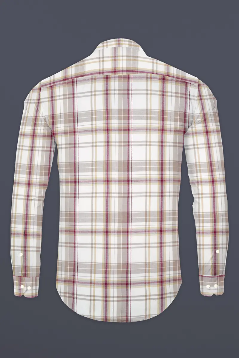 Spring Cream And Raspberry Pink Checked Super Soft Tencel Shirt 5