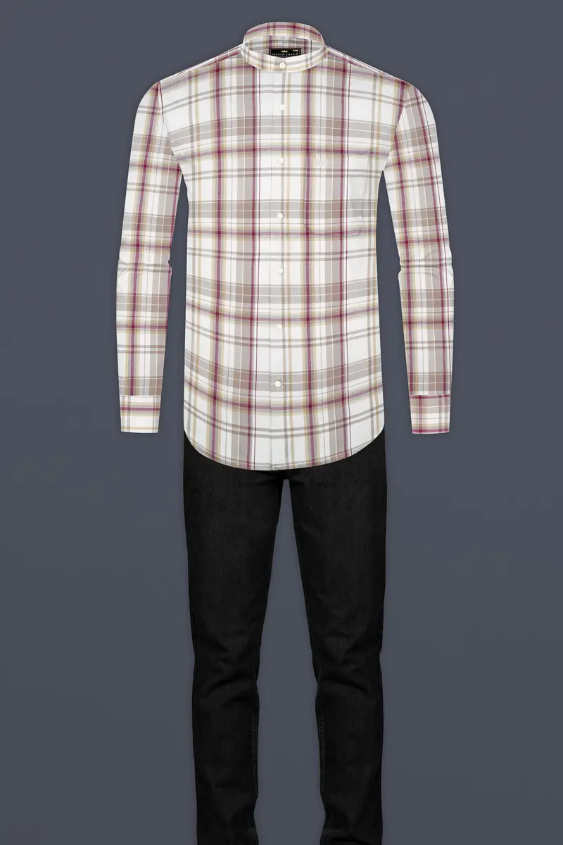 Spring Cream And Raspberry Pink Checked Super Soft Tencel Shirt 6