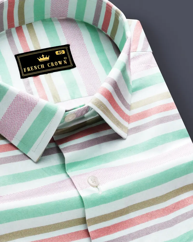 Spring Haze-Vista Green And Petite Orchid Pink Multi Color Stripes Subtle Sheen Super Soft Premium Cotton Casual Shirt 1