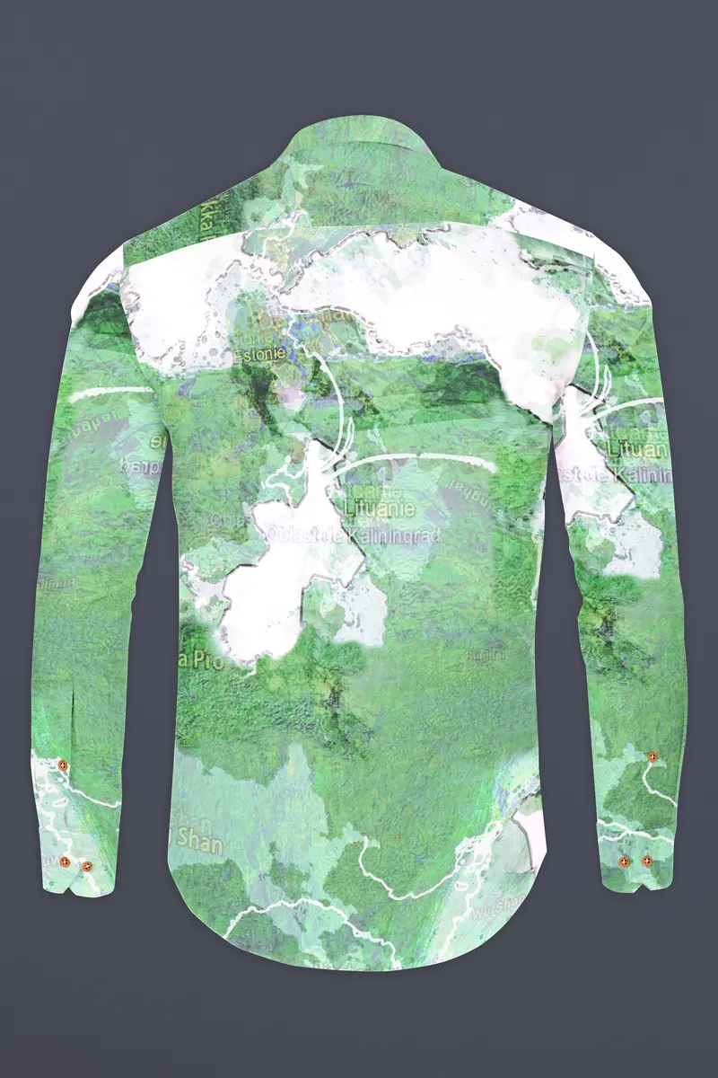 Spring Leaves And Bright White Map Printed Designed Premium Cotton Kurta Shirt 6