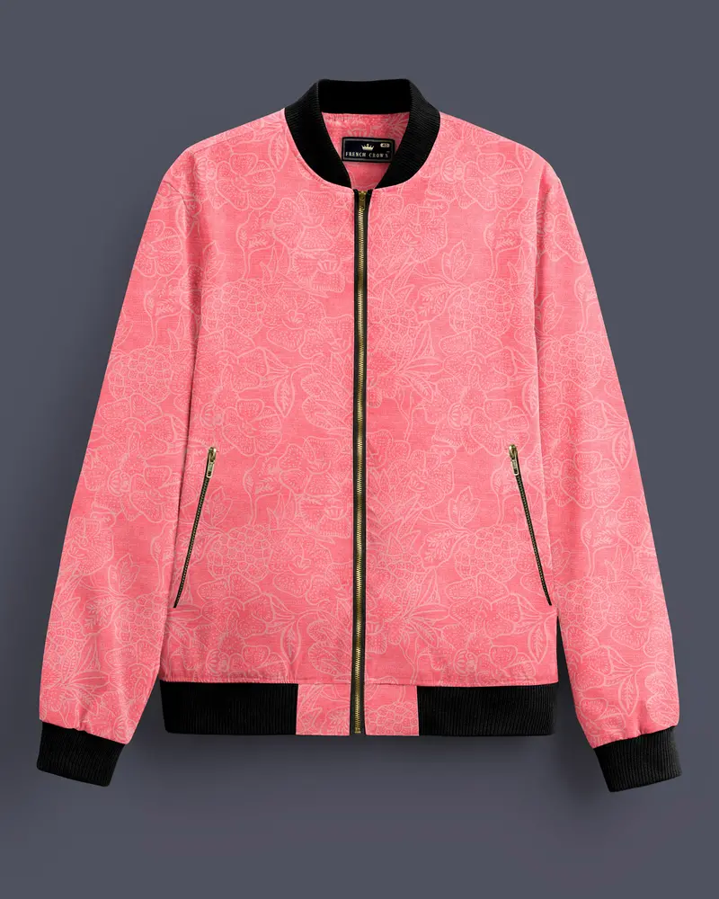 Springtide-Geraldine Pink Floral Printed Premium Cotton Bomber Jacket 1