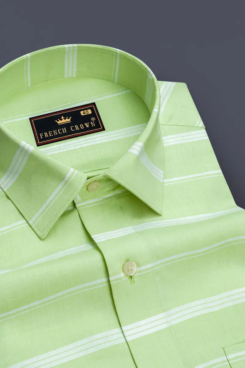 Sprout Green And White Striped Royal Oxford Shirt 2
