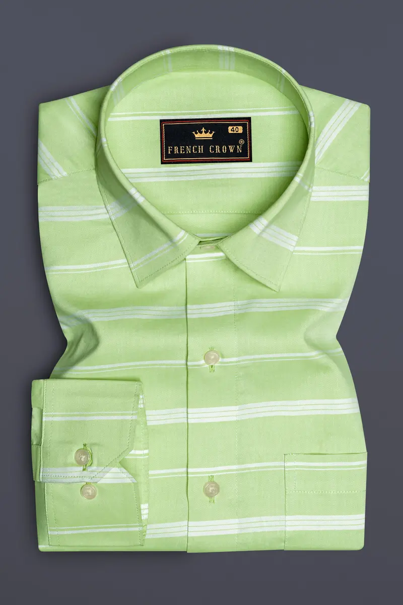 Sprout Green And White Striped Royal Oxford Shirt 4