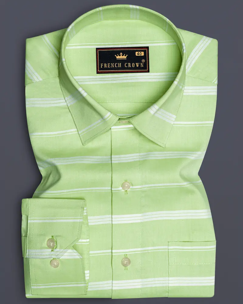 Sprout Green And White Striped Royal Oxford Shirt 6