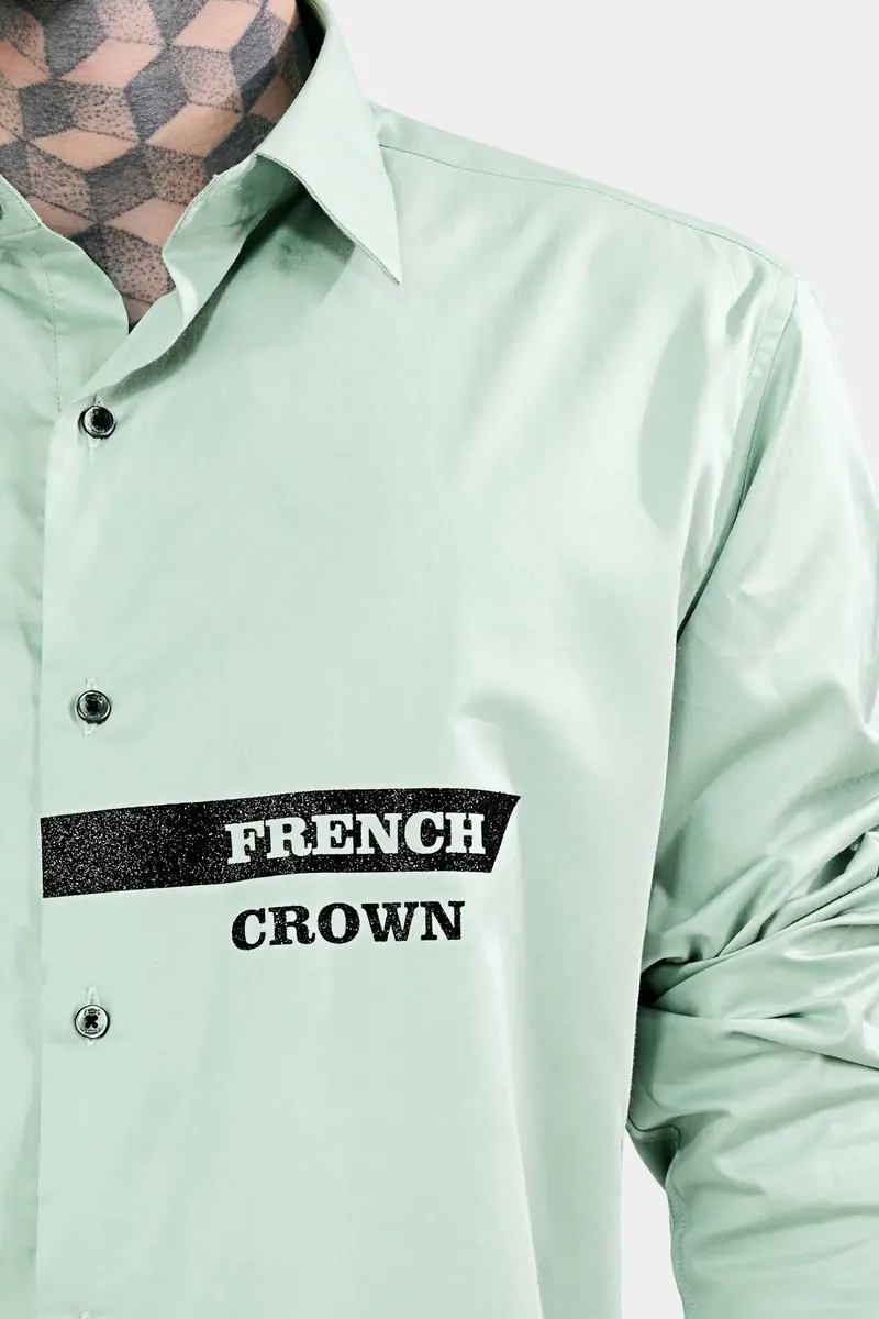 Sprout Green French Crown Foil Printed Subtle Sheen Super Soft Premium Cotton Designer Shirt 1