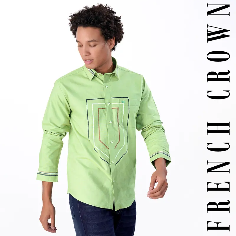 Sprout Green Multicolour Hand Painted Royal Oxford Designer Shirt 1