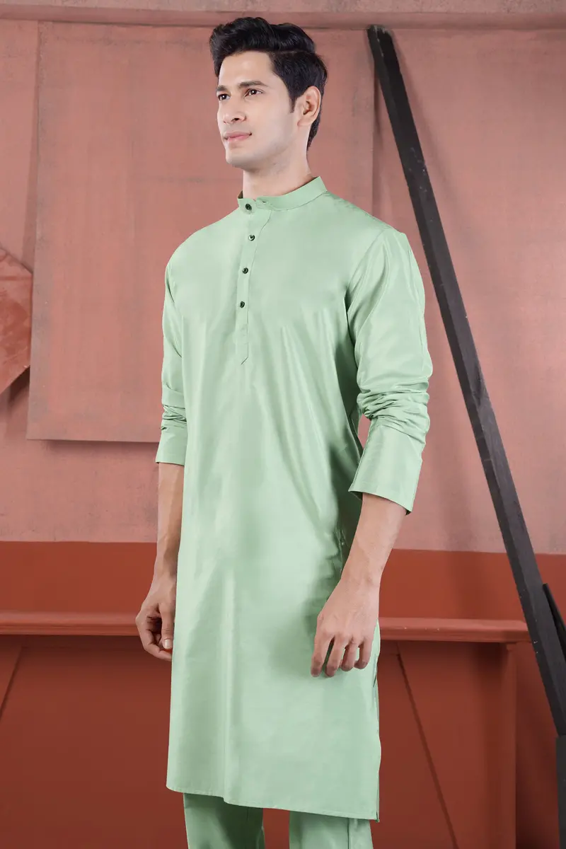 Sprout Green Subtle Sheen Viscose Kurta 5