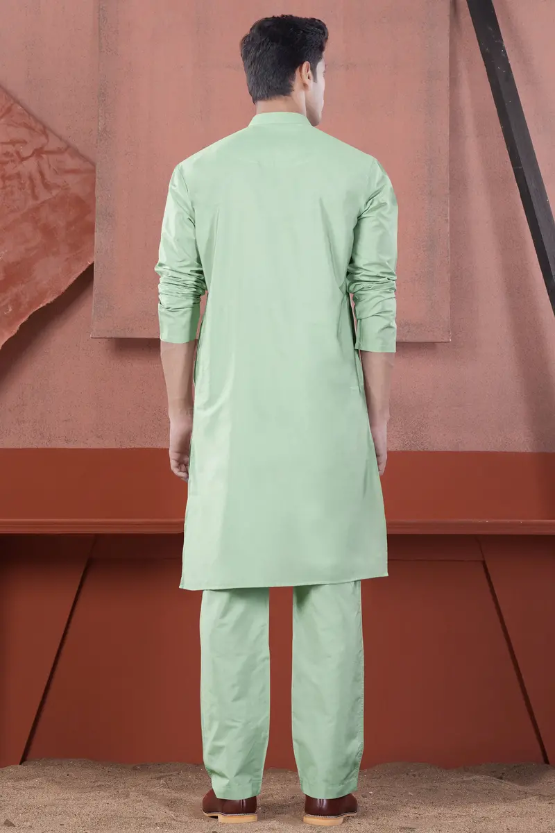 Sprout Green Subtle Sheen Viscose Kurta 8