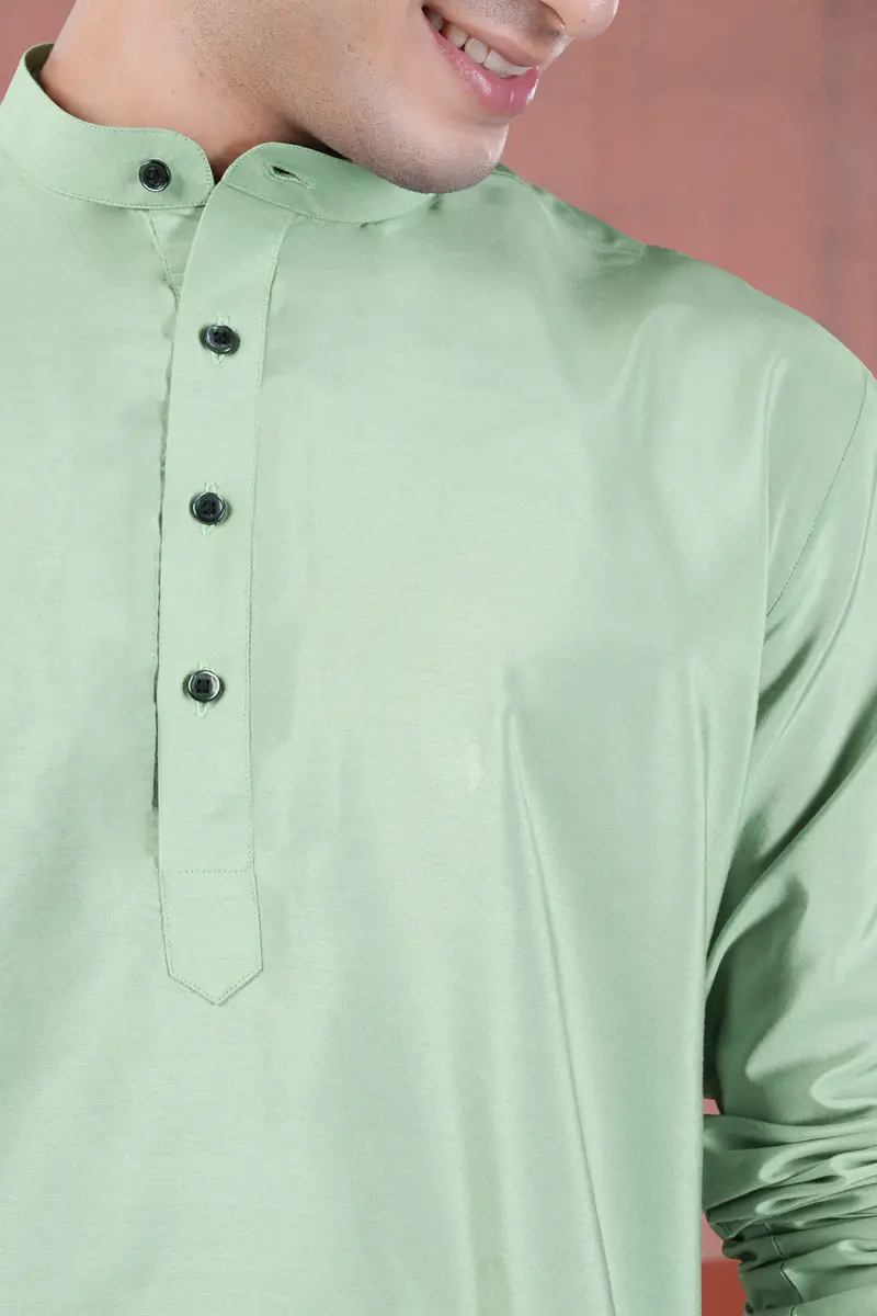 Sprout Green Subtle Sheen Viscose Kurta Set 4