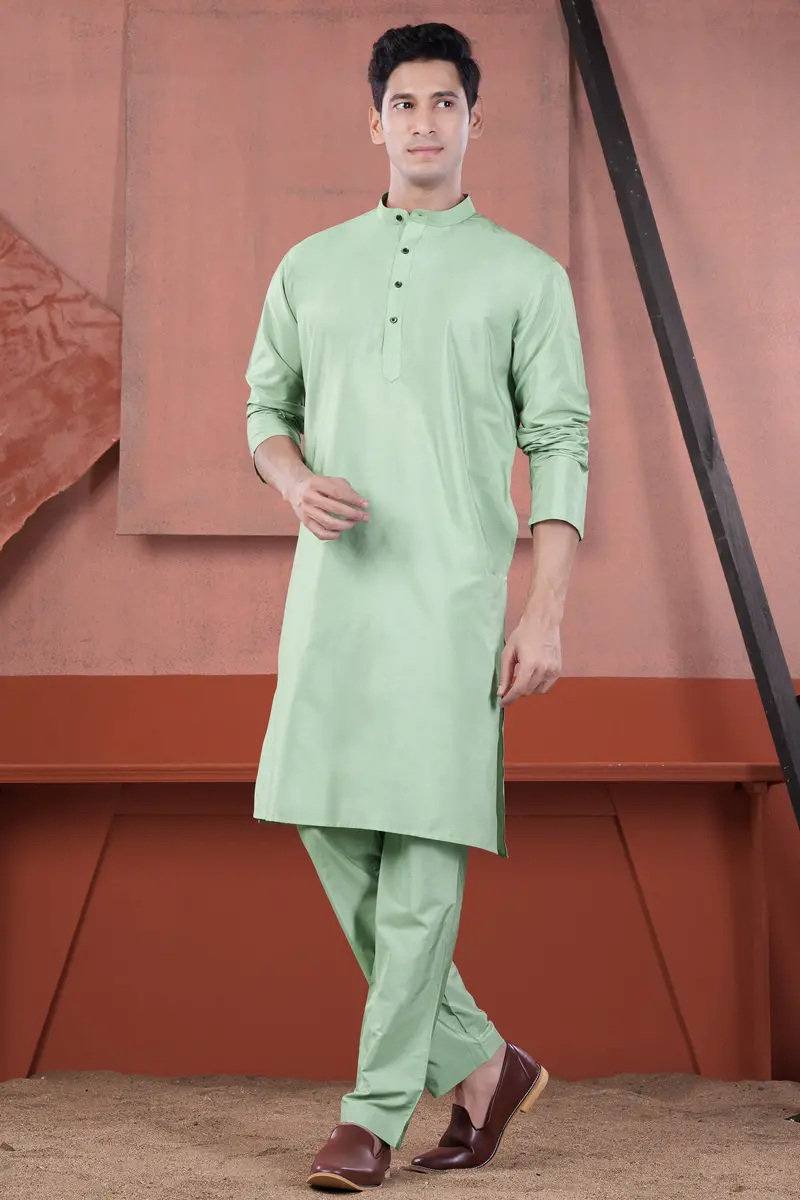Sprout Green Subtle Sheen Viscose Kurta Set 6
