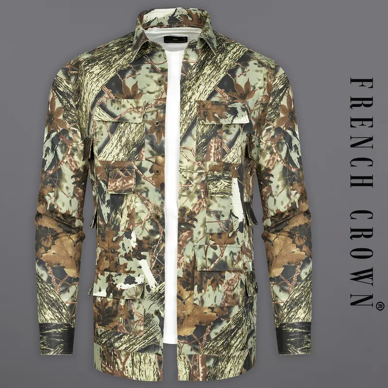 Sprout With Fuscous Green With Sand Dune Brown Tropical Textured Royal Oxford Designer Overshirt/Shacket 1