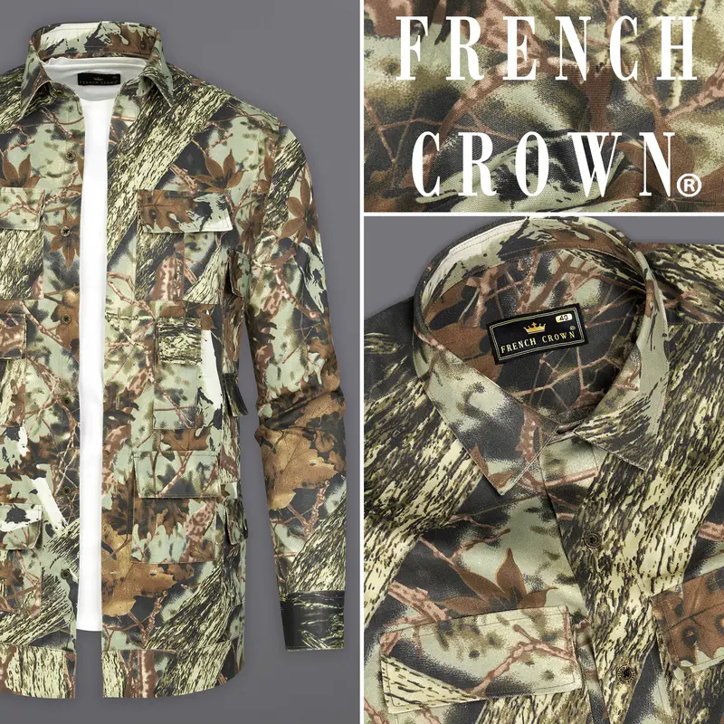 Sprout With Fuscous Green With Sand Dune Brown Tropical Textured Royal Oxford Designer Overshirt/Shacket 11