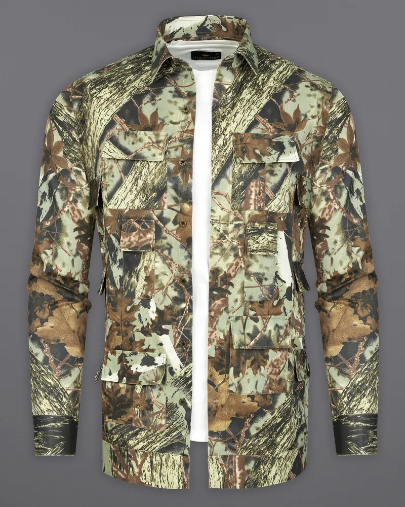 Sprout With Fuscous Green With Sand Dune Brown Tropical Textured Royal Oxford Designer Overshirt/Shacket 2
