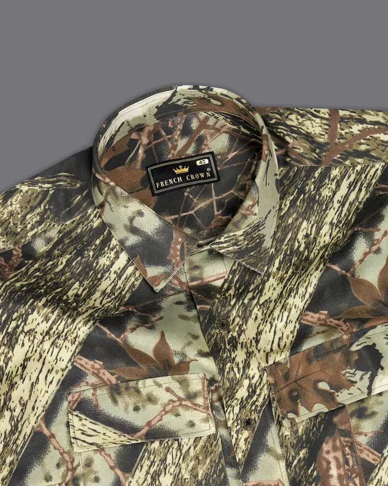 Sprout With Fuscous Green With Sand Dune Brown Tropical Textured Royal Oxford Designer Overshirt/Shacket 5
