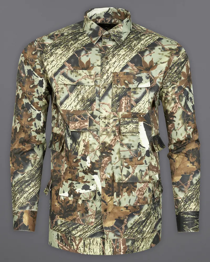 Sprout With Fuscous Green With Sand Dune Brown Tropical Textured Royal Oxford Designer Overshirt/Shacket 6