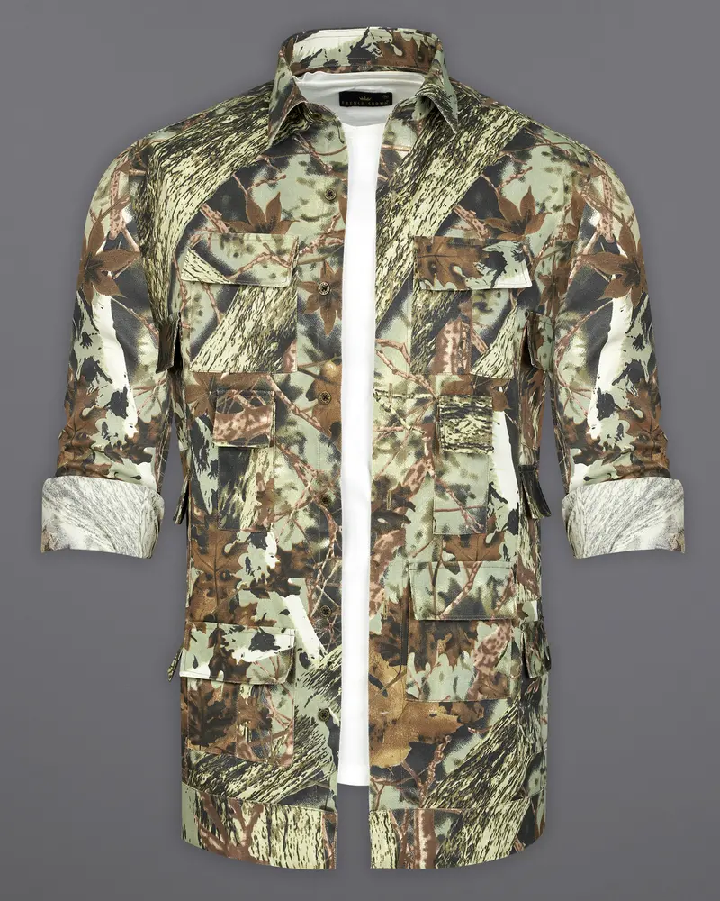 Sprout With Fuscous Green With Sand Dune Brown Tropical Textured Royal Oxford Designer Overshirt/Shacket 7