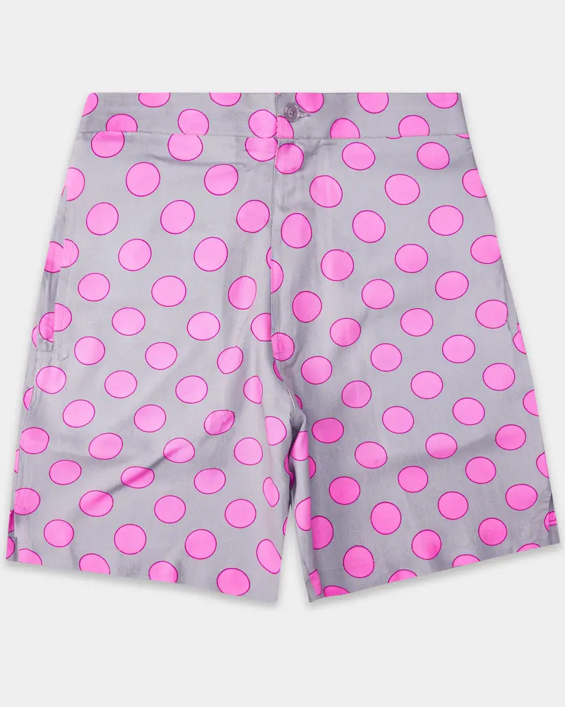 Spun Pearl Gray And Lllusion Pink Polka Dots Printed Premium Cotton Shorts 1