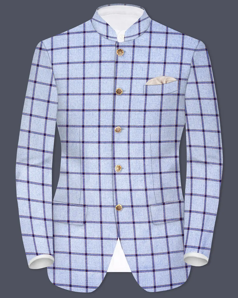 Spun Pearl Gray Checkered Bandhgala Blazer 1