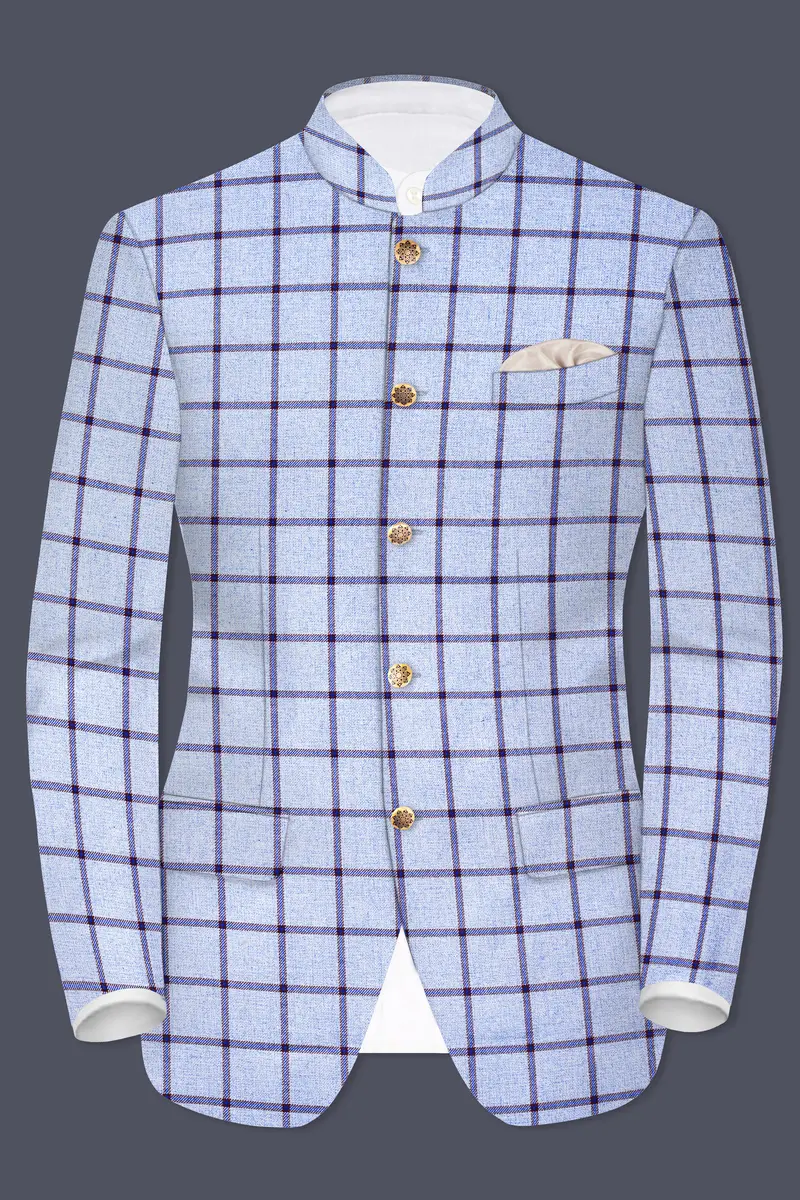Spun Pearl Gray Checkered Bandhgala Blazer 2