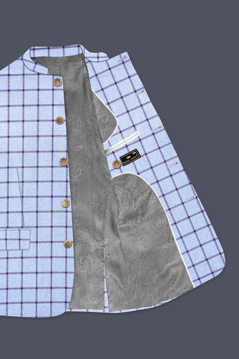 Spun Pearl Gray Checkered Bandhgala Blazer 4