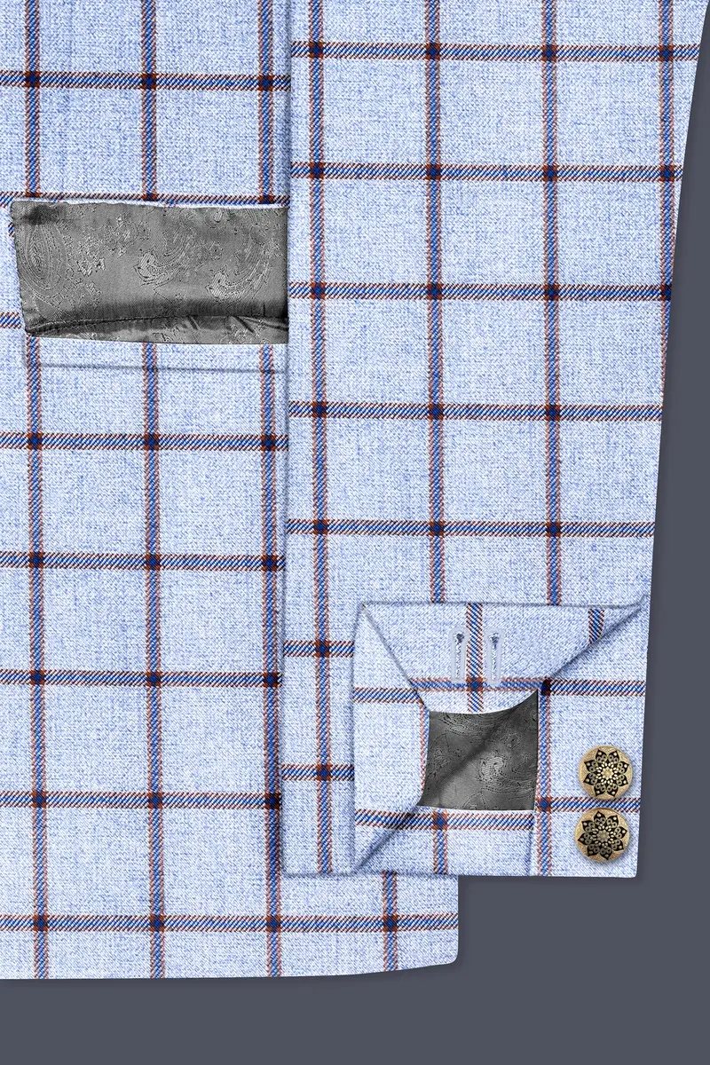 Spun Pearl Gray Checkered Bandhgala Blazer 5