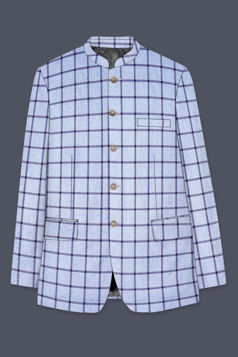 Spun Pearl Gray Checkered Bandhgala Blazer 6