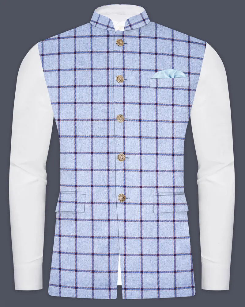 Spun Pearl Gray Checkered Bandhgala Nehru Jacket 1