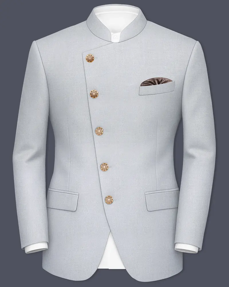 Spun Pearl Gray Cross Placket Bandhgala Blazer 1