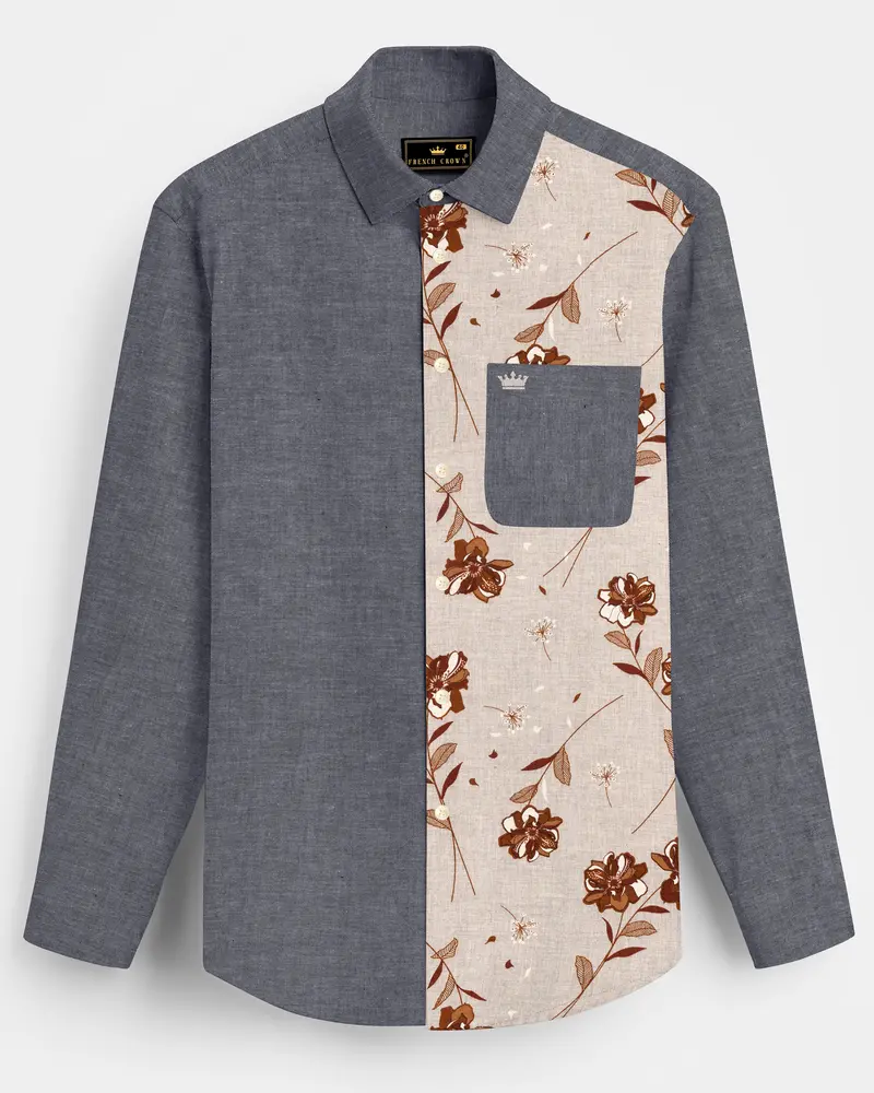 Spun Pearl Gray Floral Royal Oxford Designer Shirt 1
