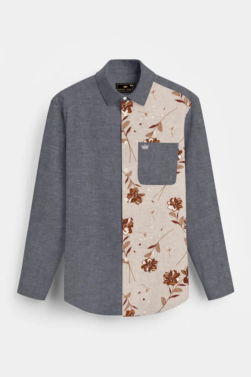 Spun Pearl Gray Floral Royal Oxford Designer Shirt 2