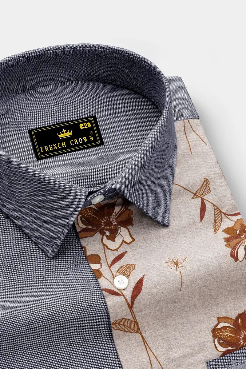 Spun Pearl Gray Floral Royal Oxford Designer Shirt 4