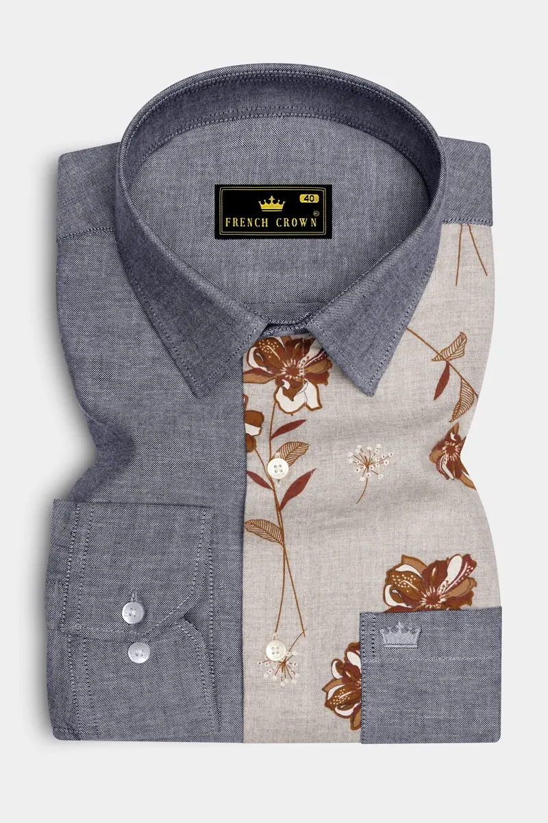 Spun Pearl Gray Floral Royal Oxford Designer Shirt 5