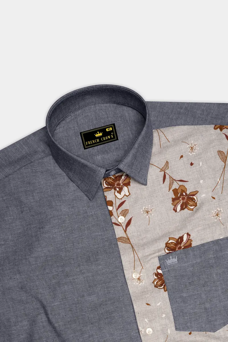 Spun Pearl Gray Floral Royal Oxford Designer Shirt 6