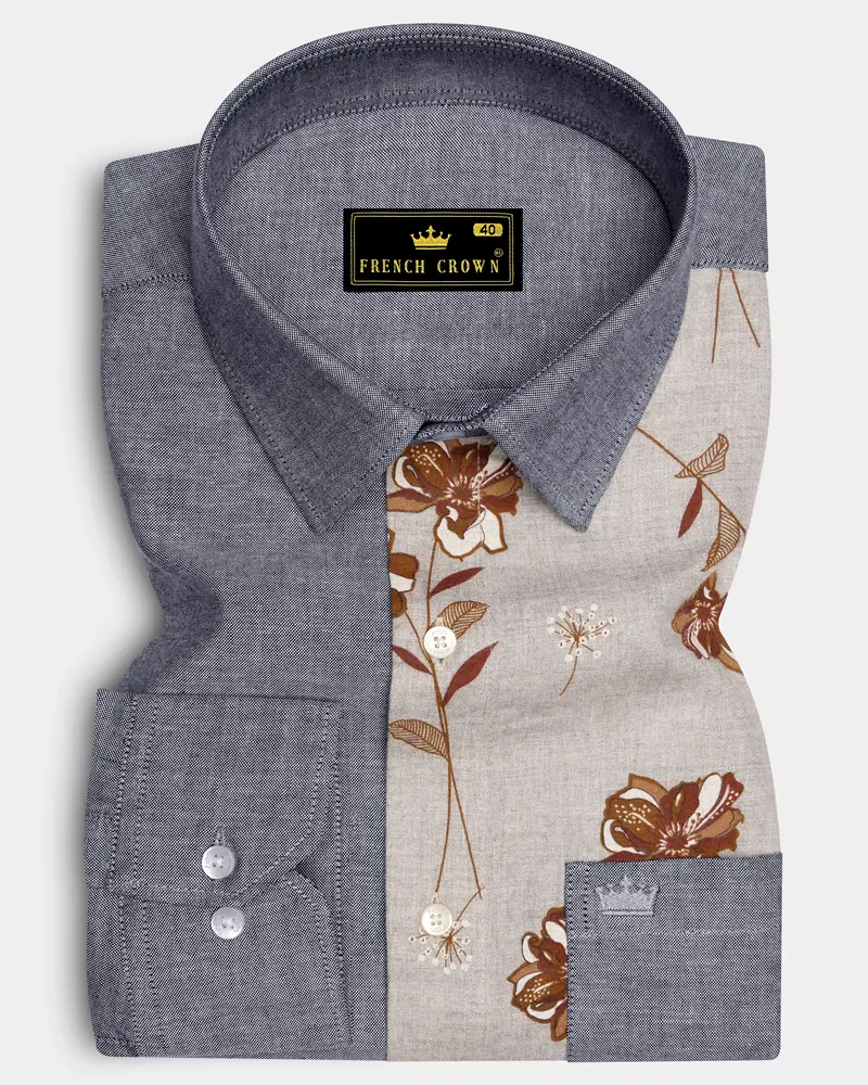 Spun Pearl Gray Floral Royal Oxford Designer Shirt 8