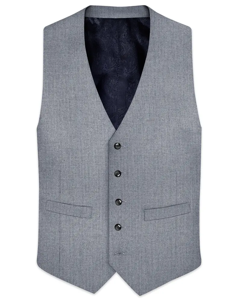 Spun Pearl Grey Herringbone Premium Cotton Waistcoat 1