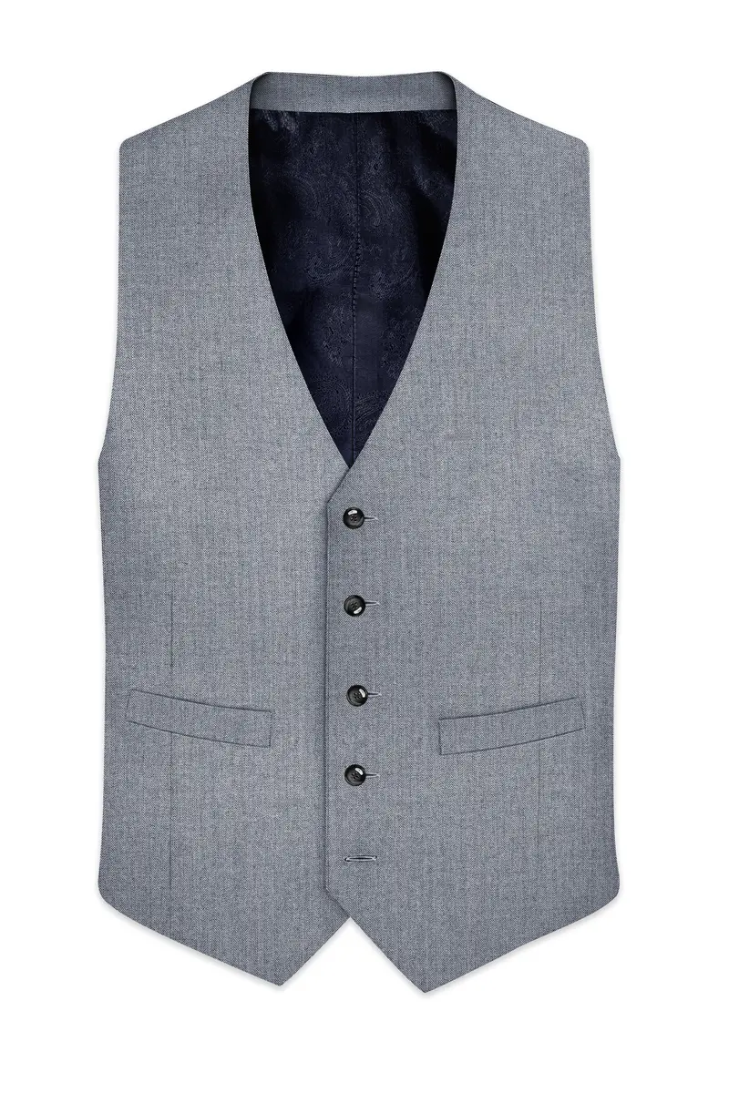 Spun Pearl Grey Herringbone Premium Cotton Waistcoat 2