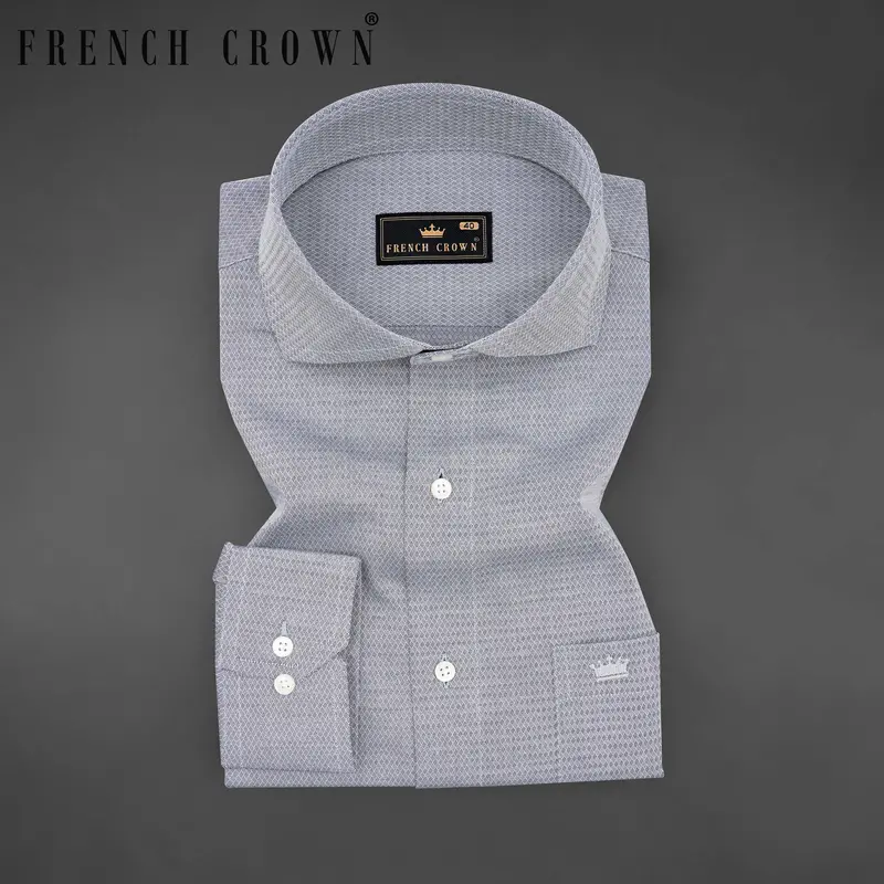 Spun Pearl Silver Dobby Textured Premium Giza Cotton Shirt 7